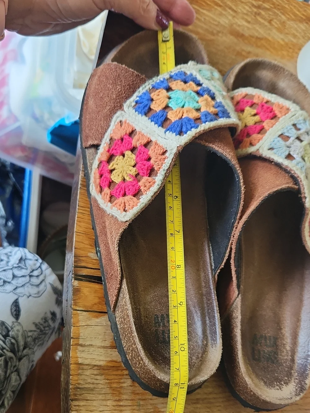 BOHO Muk Luks Crochet Granny Square Slides Size 12‎ Hippie Granola Girl